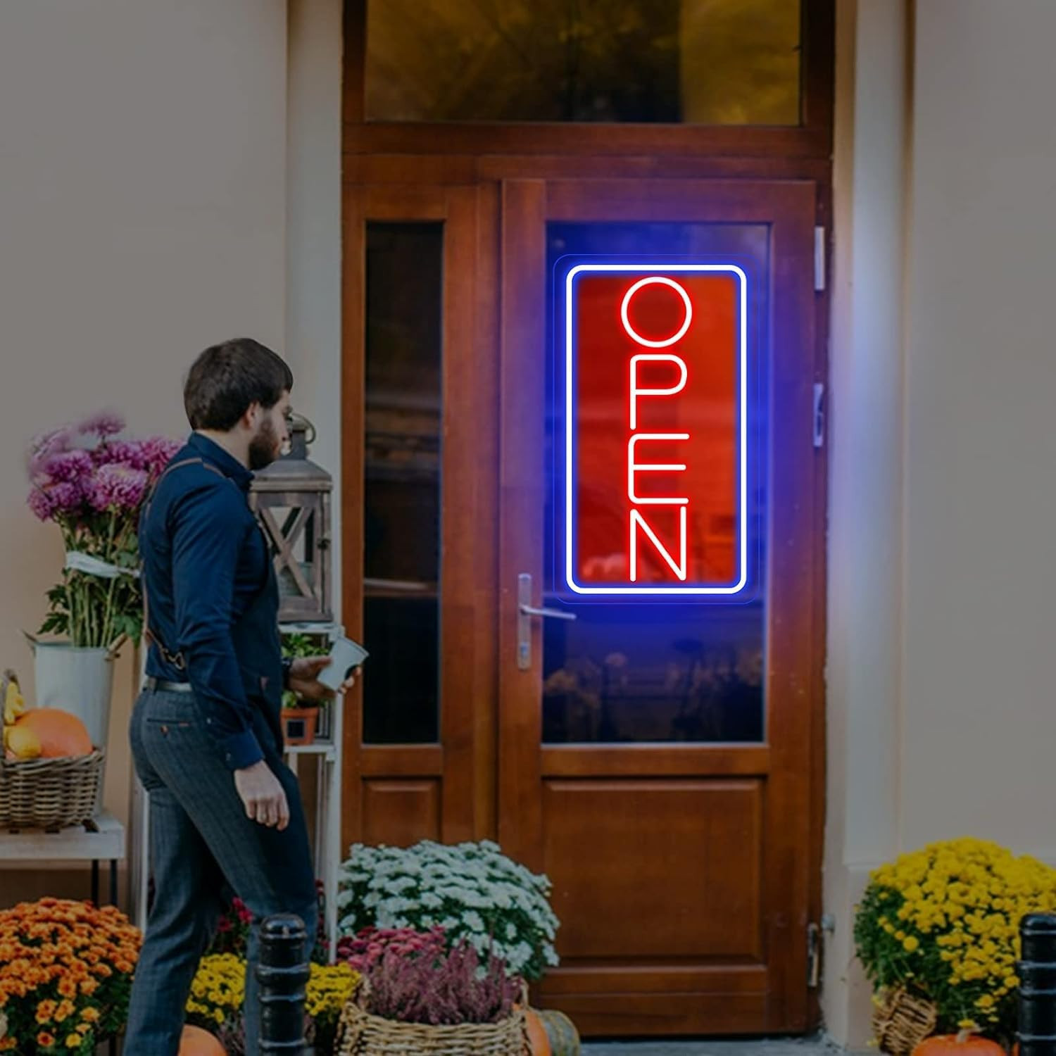 Ultra Bright LED Neon Open Sign for Business – 32&Prime; Vertical Blue/Red