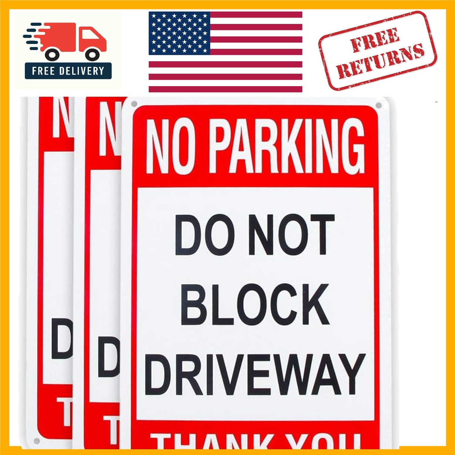 Weatherproof 3 Pack No Parking Do Not Block Driveway Signs – 10&Prime; x 7&Prime; Aluminum
