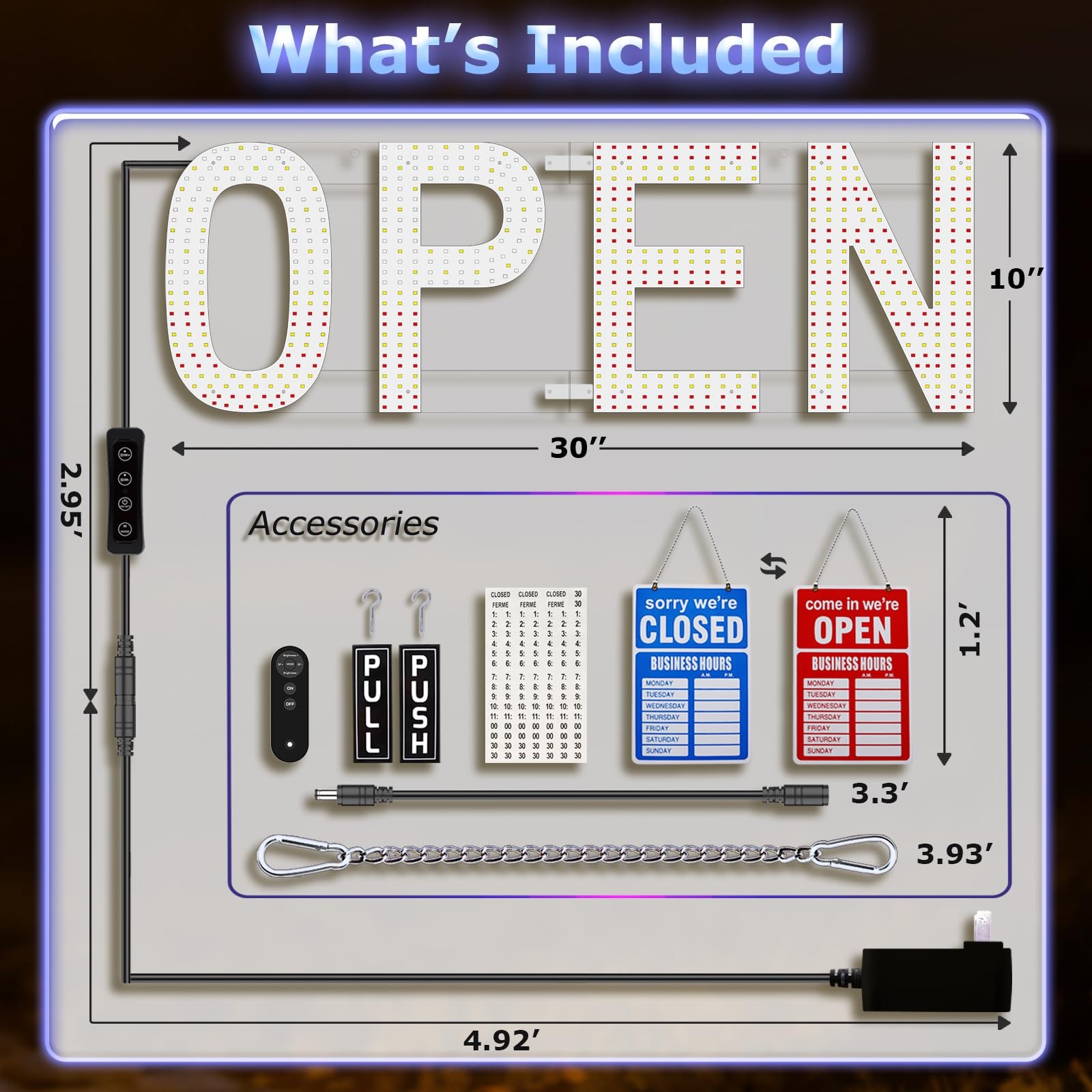 LED Open Signs for Business, exTopGoal 30&Prime;x10&Prime; Large Bright Open Sign with Re…