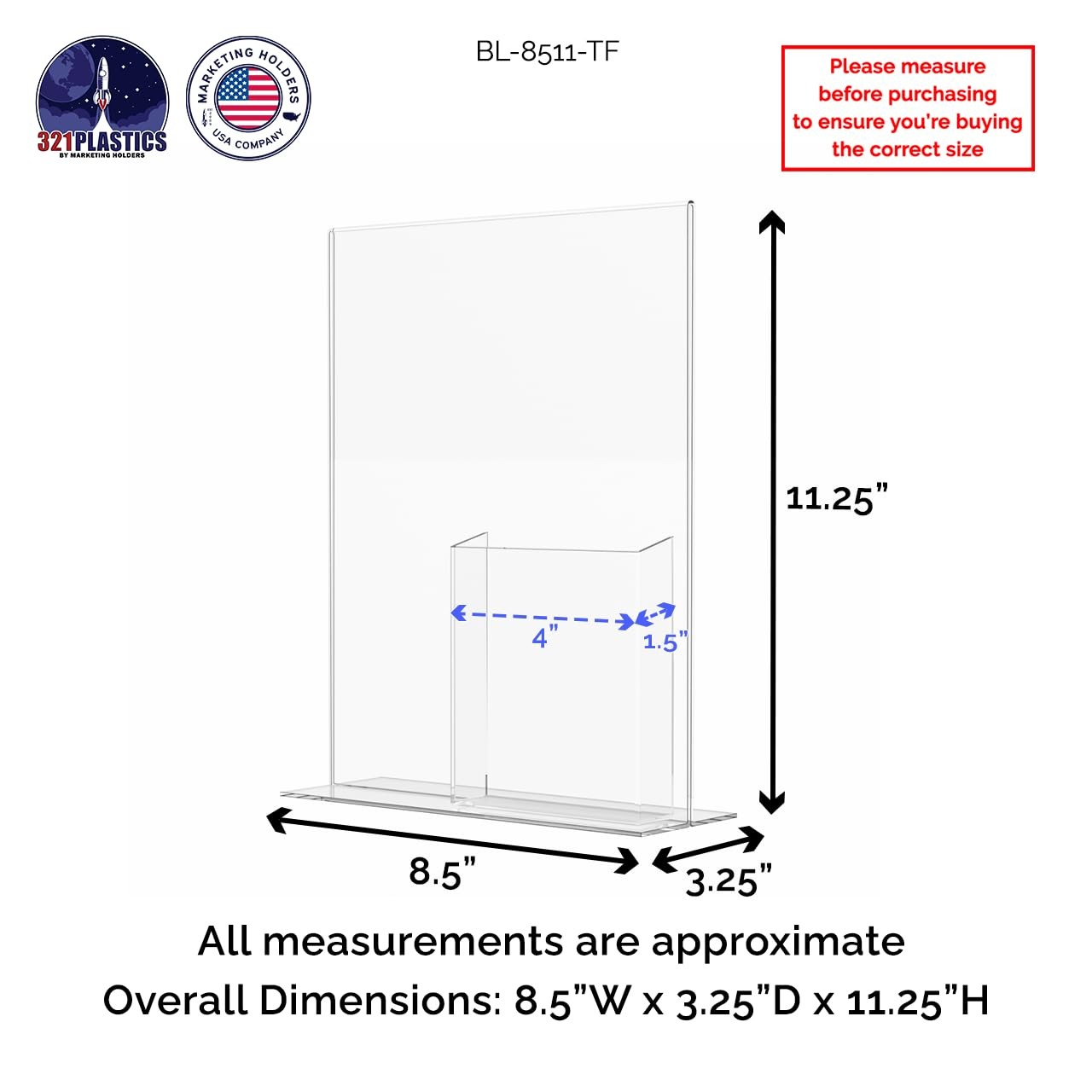 Marketing Holders Sign Holder for 8.5&Prime; x 8.5&Prime;w x 11&Prime;h with Tri Fold, Clear