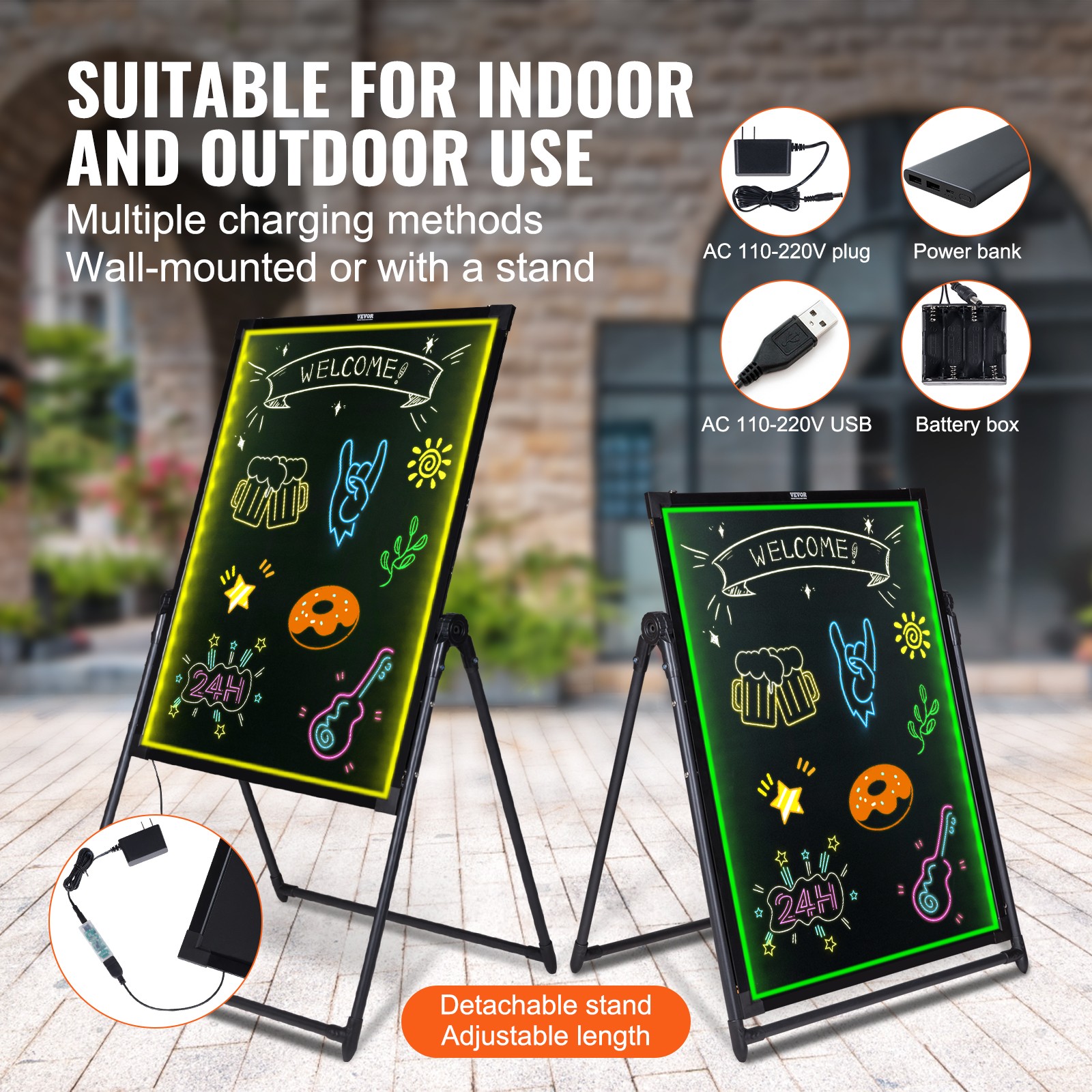 VEVOR LED Message Writing Board 32&Prime;x24&Prime; Illuminated Erasable Lighted Chalkboard