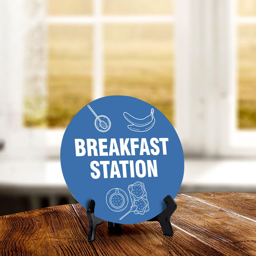 Breakfast Station Circle Table Sign with Acrylic Stand