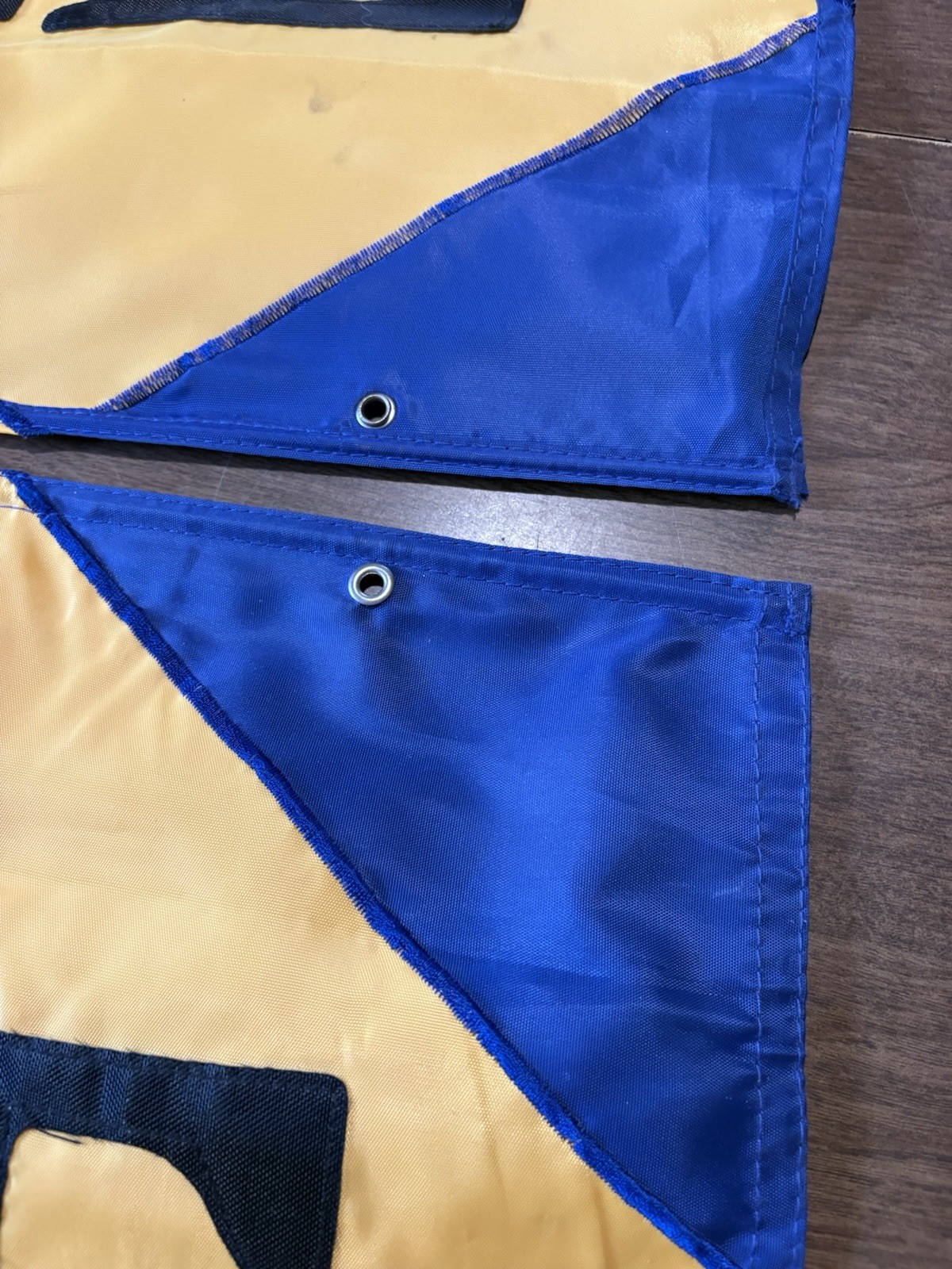 SALE Two Sided Grommets Sewn Letter Nylon Retail Banner Yellow Blue & Black (2)
