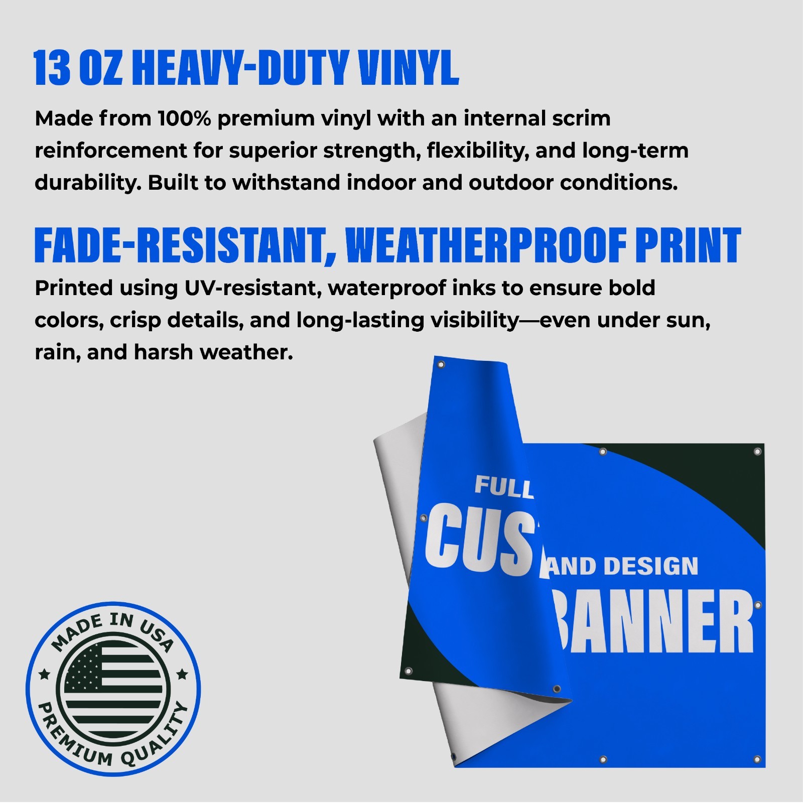 Custom Vinyl Banner Personalized – 13oz Premium Heavy Duty Semi-Gloss In/Outdoor