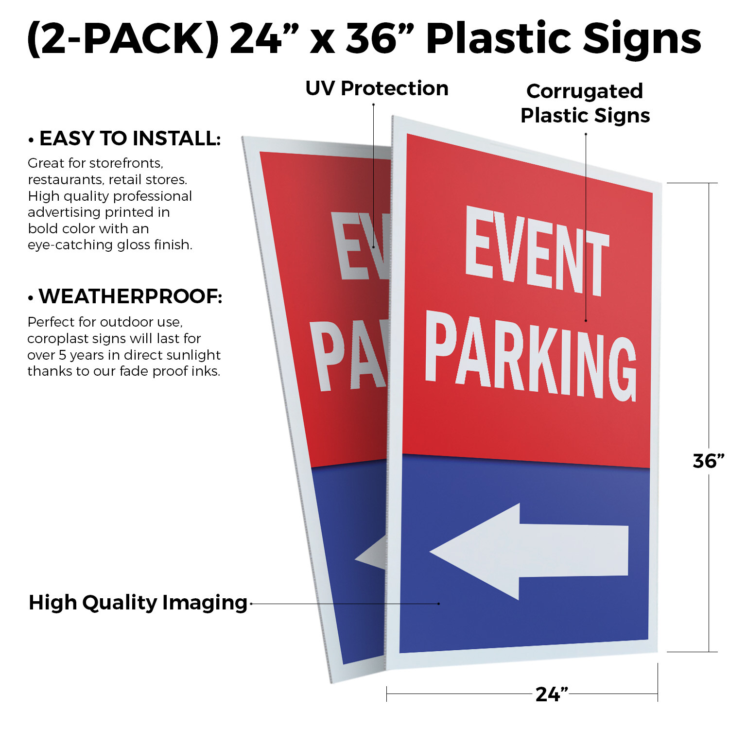 Event Parking With Arrow 24&Prime; x 36&Prime; 2 Pack Of Store Sign Plastic Or Decal