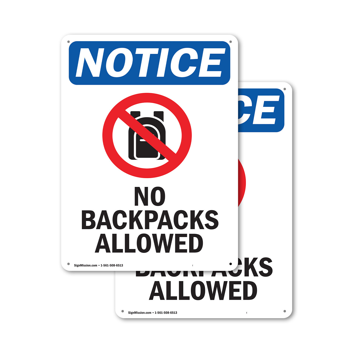 (2 Pack) No Backpacks Allowed OSHA Notice Sign Decal Metal Plastic