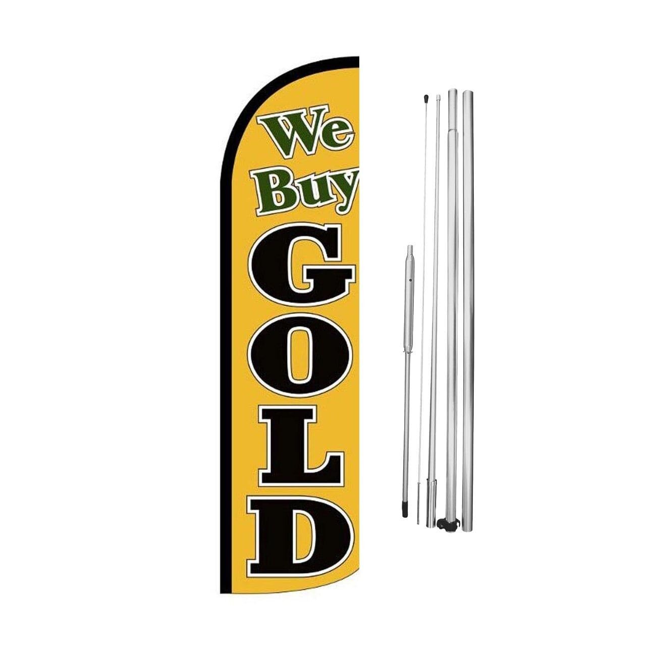 We Buy Gold Swooper Flutter Windless Feather Flag | 3ft W x 11.5ft Tall