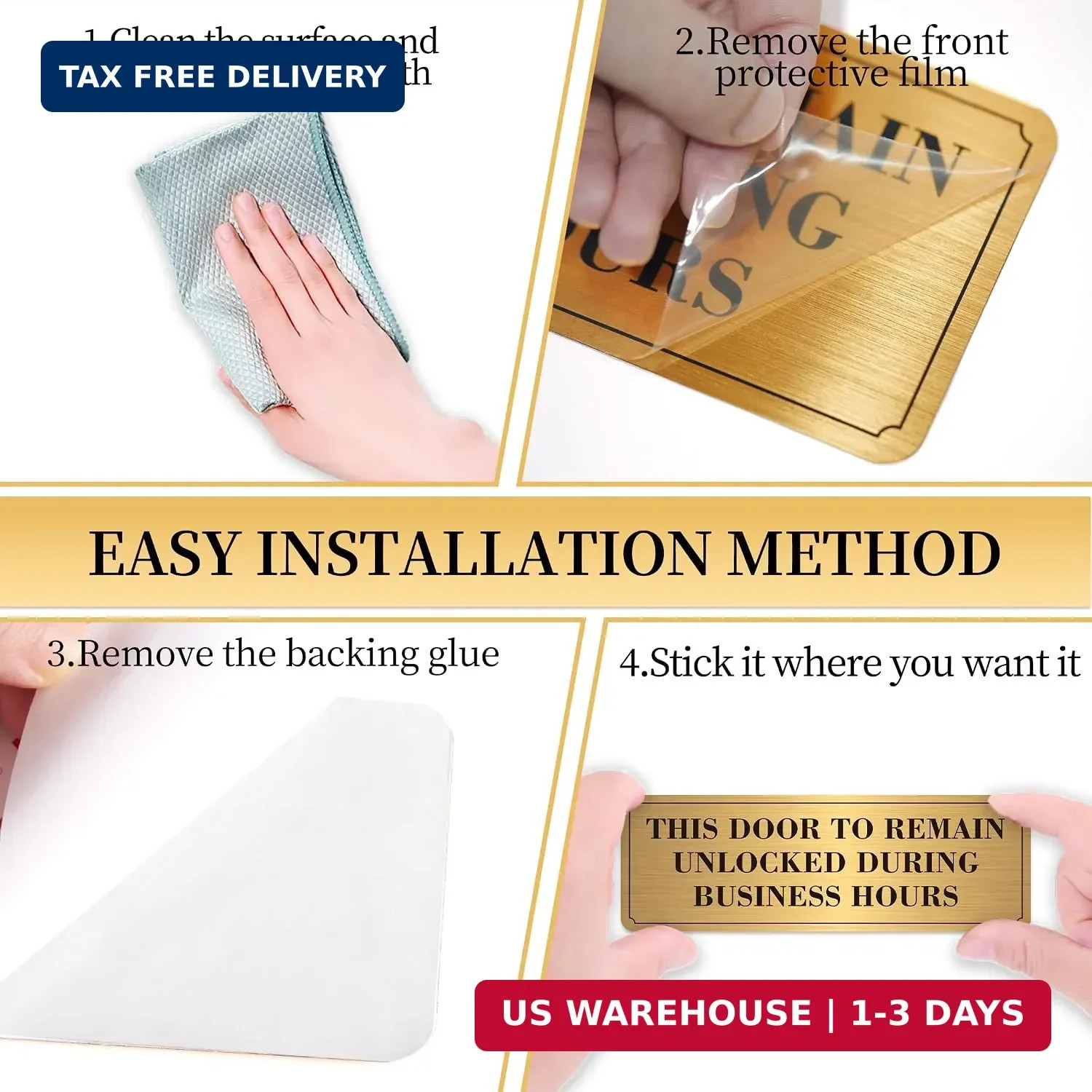 2PCS Door Must Remain Unlocked During Business Hours Sticker Sign，Self-Adhesive
