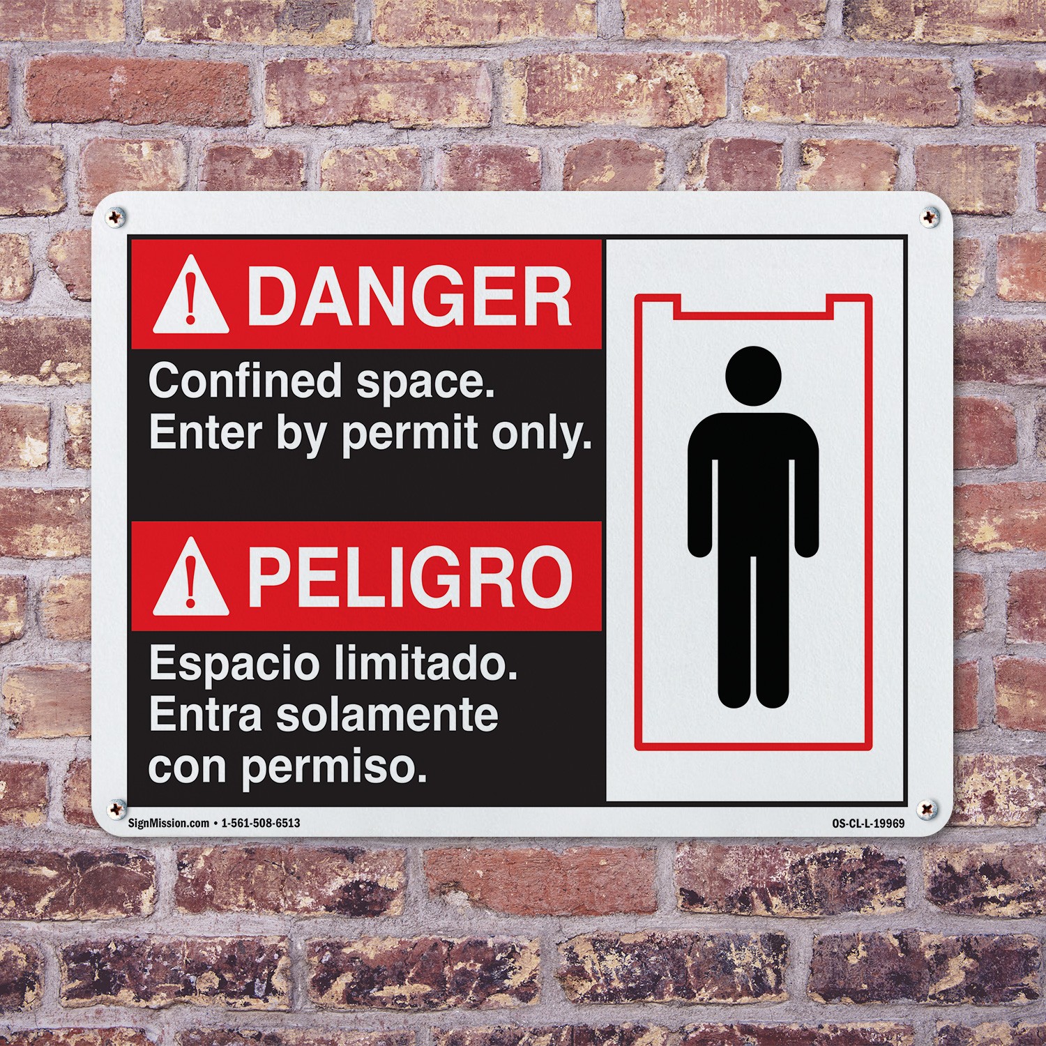 Danger Confined Space Enter By Permit Only (Bilingual Spanish) OSHA 5/10 Pack