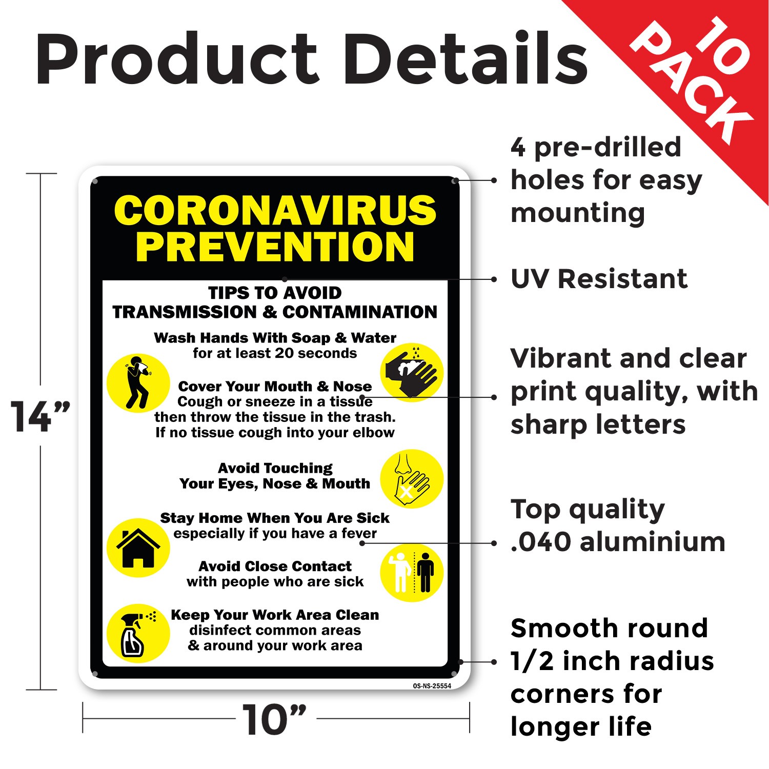 Coronavirus Prevention Tips To Avoid Transmission Public Safety Sign 5/10 Pack