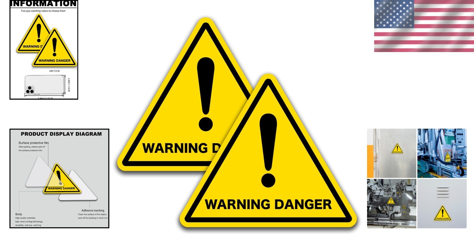 Waterproof 2 PCS Yellow Triangle Safety Signs for Enhanced Workplace Protection