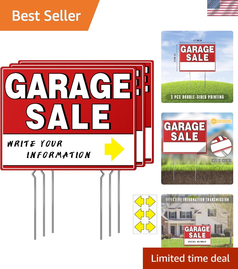 Garage Sale Signs with Stakes, 17&Prime; x 13&Prime; Double-Sided Yard Sale Sign with Arr…