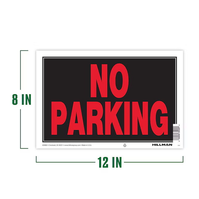 Hillman No Parking 8-in x 12-in Plastic Prohibited Sign