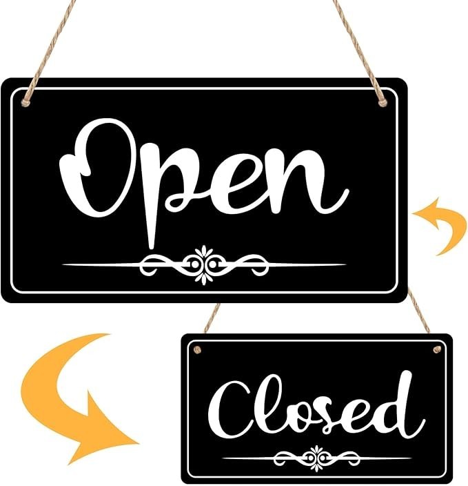 Double Sided Open Closed Sign Business Hours Hanging Store Sign with Rope