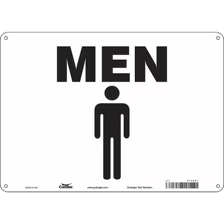 Condor 473Z27 Restroom Sign, Men, 14 In W X 10 In H, Horizontal Rectangle,