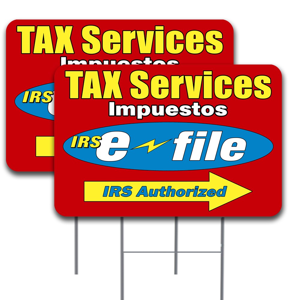 Tax Services E-File Arrow 2 Pack Double-Sided Yard Signs 16&Prime; x 24&Prime; with Metal St