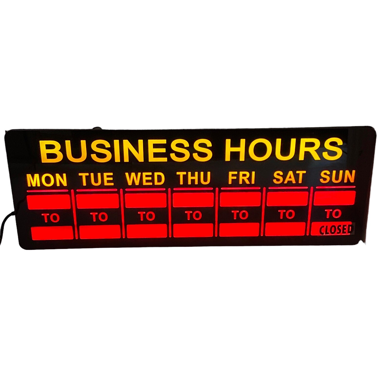 Mystiglo LED Business Hours Light Up Sign Black Red Yellow 20&Prime; x 7.5&Prime; Attention