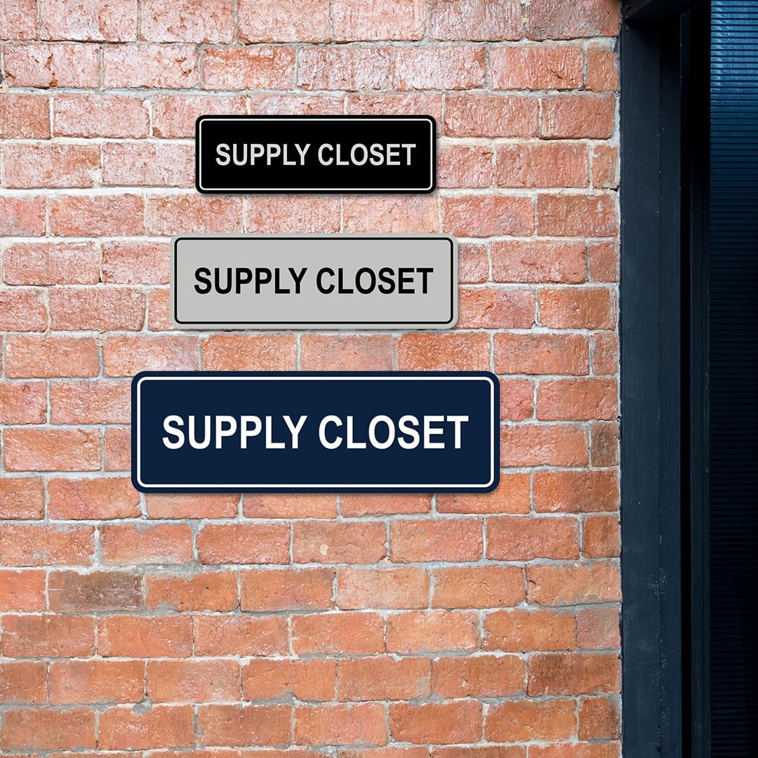 Large Brushed Silver Standard Supply Closet Wall Door Sign Office Signage