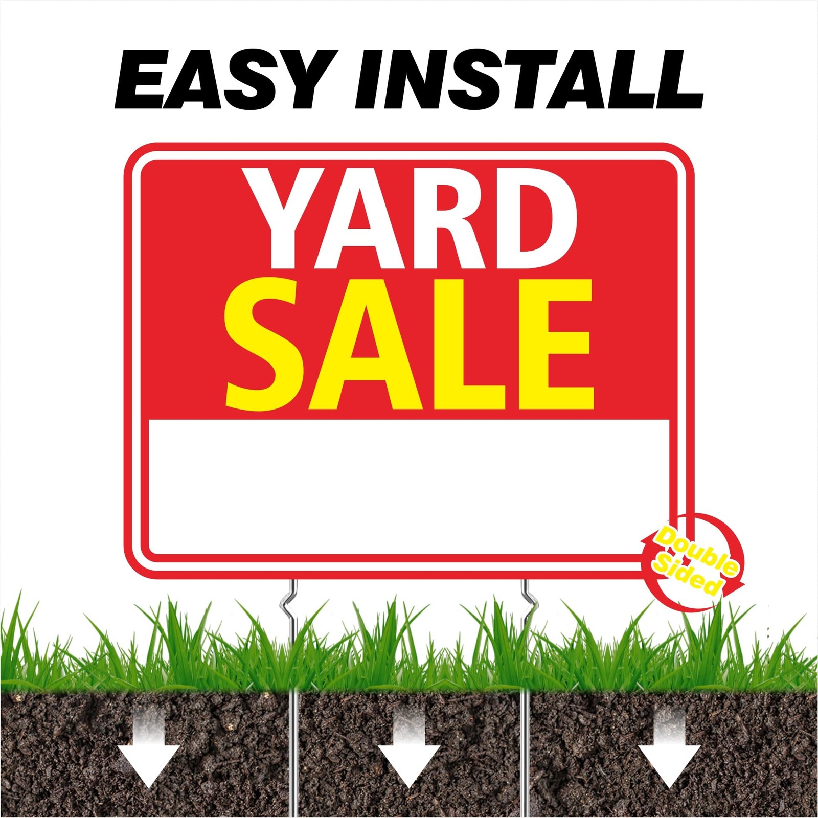 Yard Sale Signs 3 Pack 17&Prime;x13&Prime; Double Sided Yard Sale Signs with Metal Stakes W