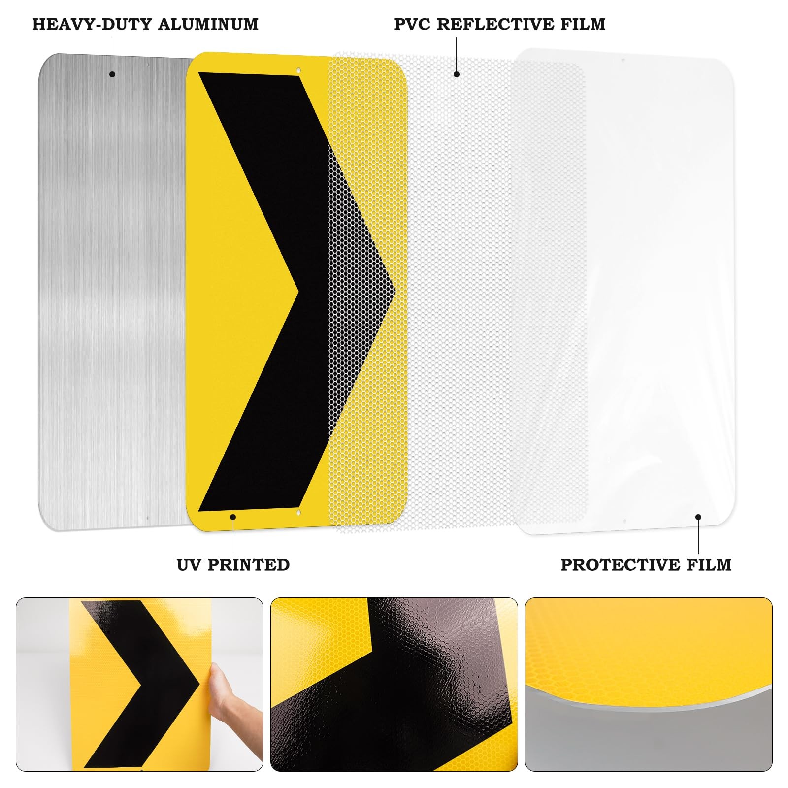 2 Pack Chevron Arrow Sign 18 × 12 Inch Engineer Grade Reflective Aluminum Wat…