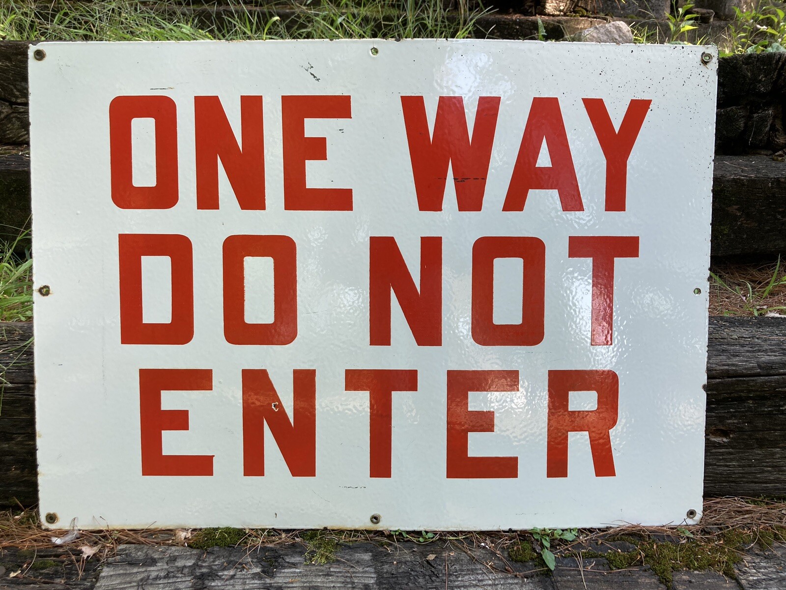 Antique 1950s One Way Do Not Enter Porcelain Sign 28” X 20” Glossy
