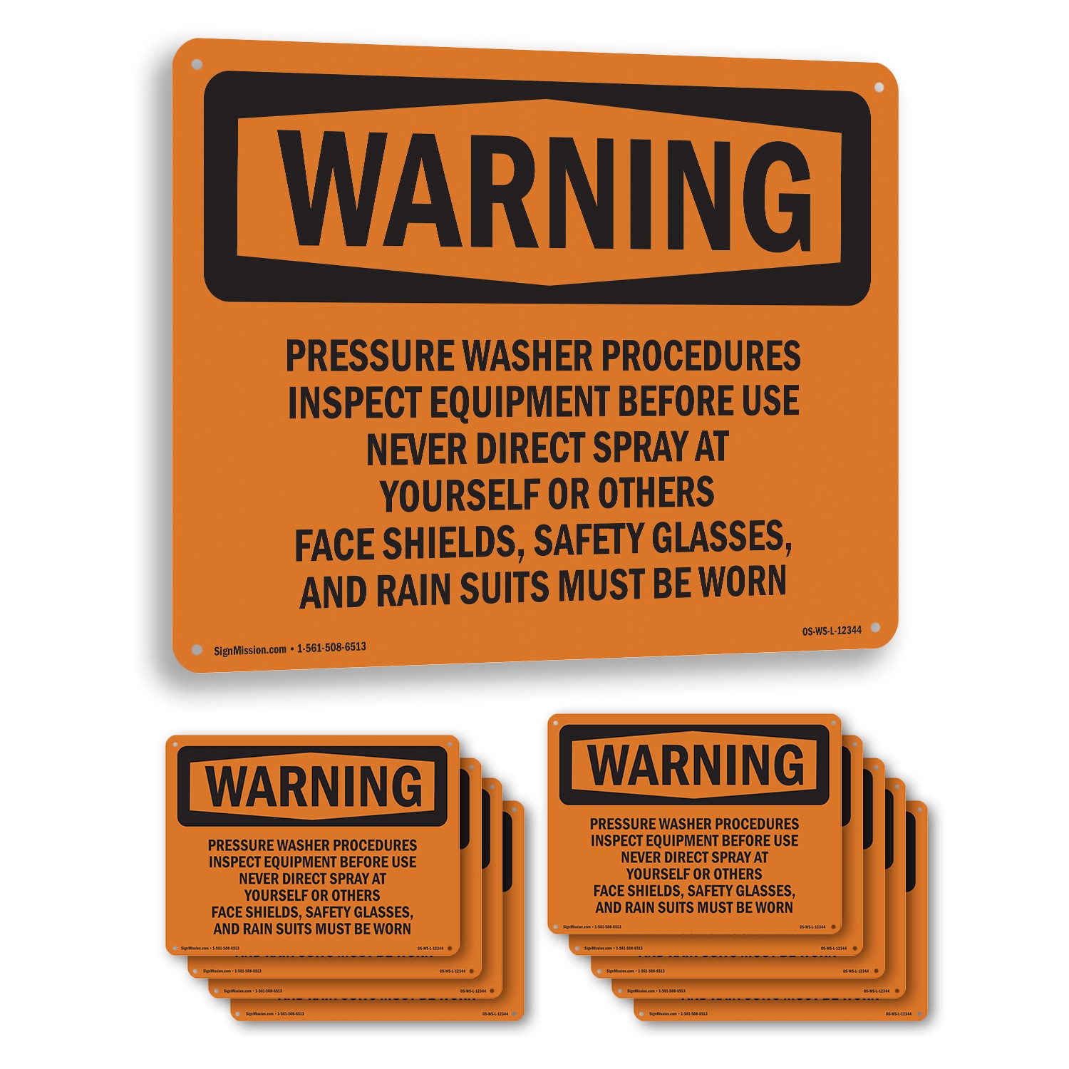 Pressure Washer Procedures Inspect Equipment OSHA WARNING Sign, Decal 5/10 Pack