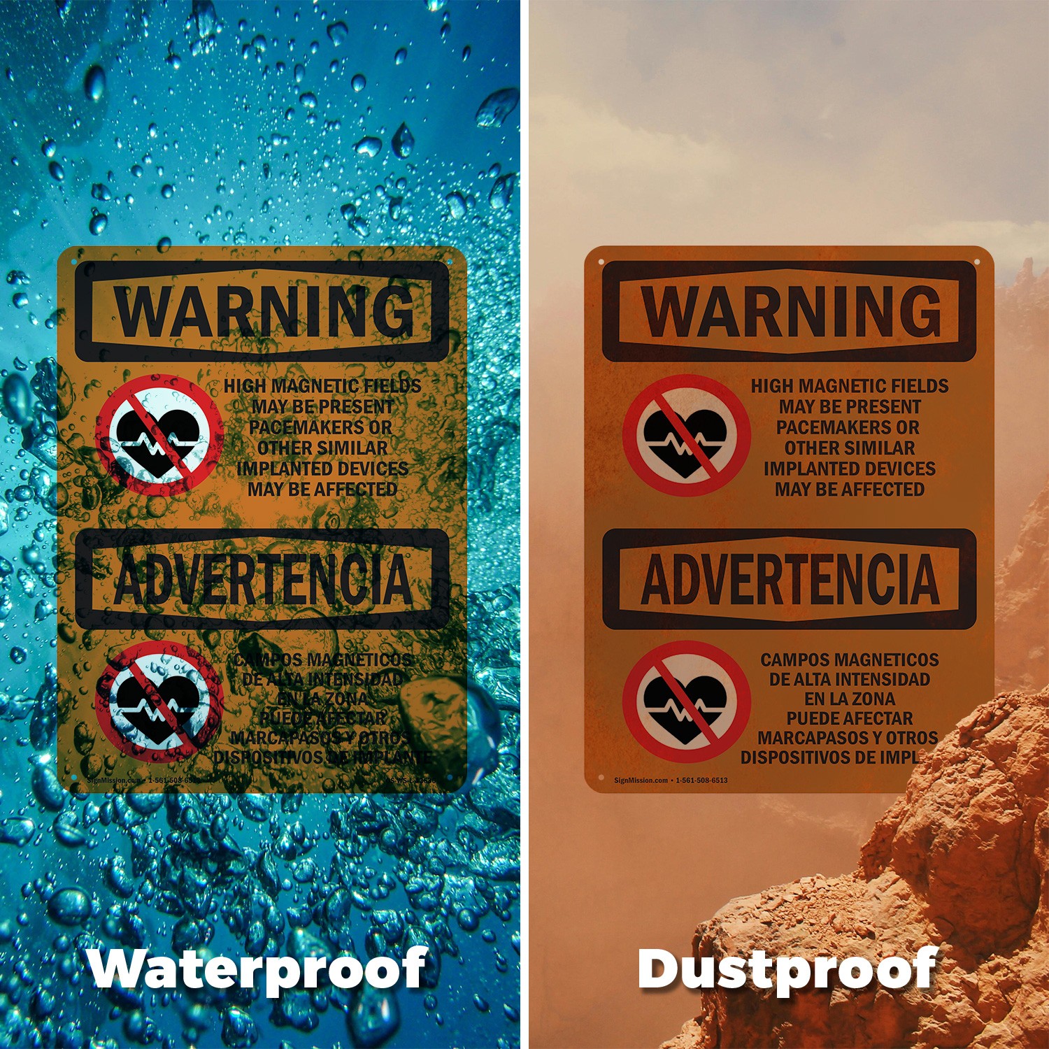 High Magnetic Fields Pacemakers Bilingual OSHA WARNING Sign, Decal 5 or 10 Pack