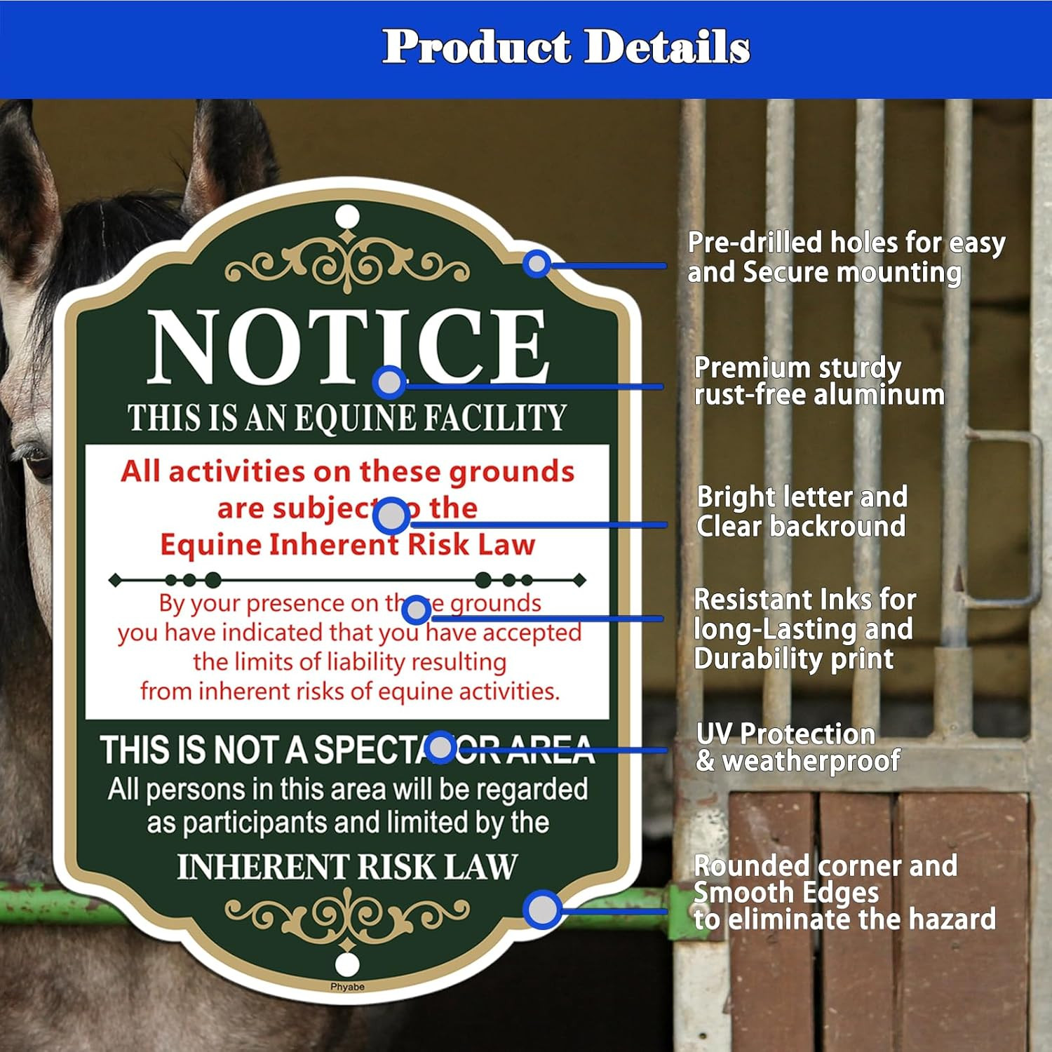 Equine Liability Sign – 10×14 Inch Metal Farm Sign, 2 Pack, Weather Resistant