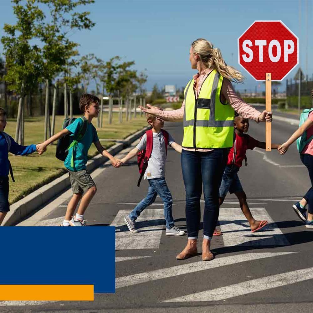 Handheld Stop Slow Sign 13 Inch Double Sided Street Slow Reflective Sign With Ba