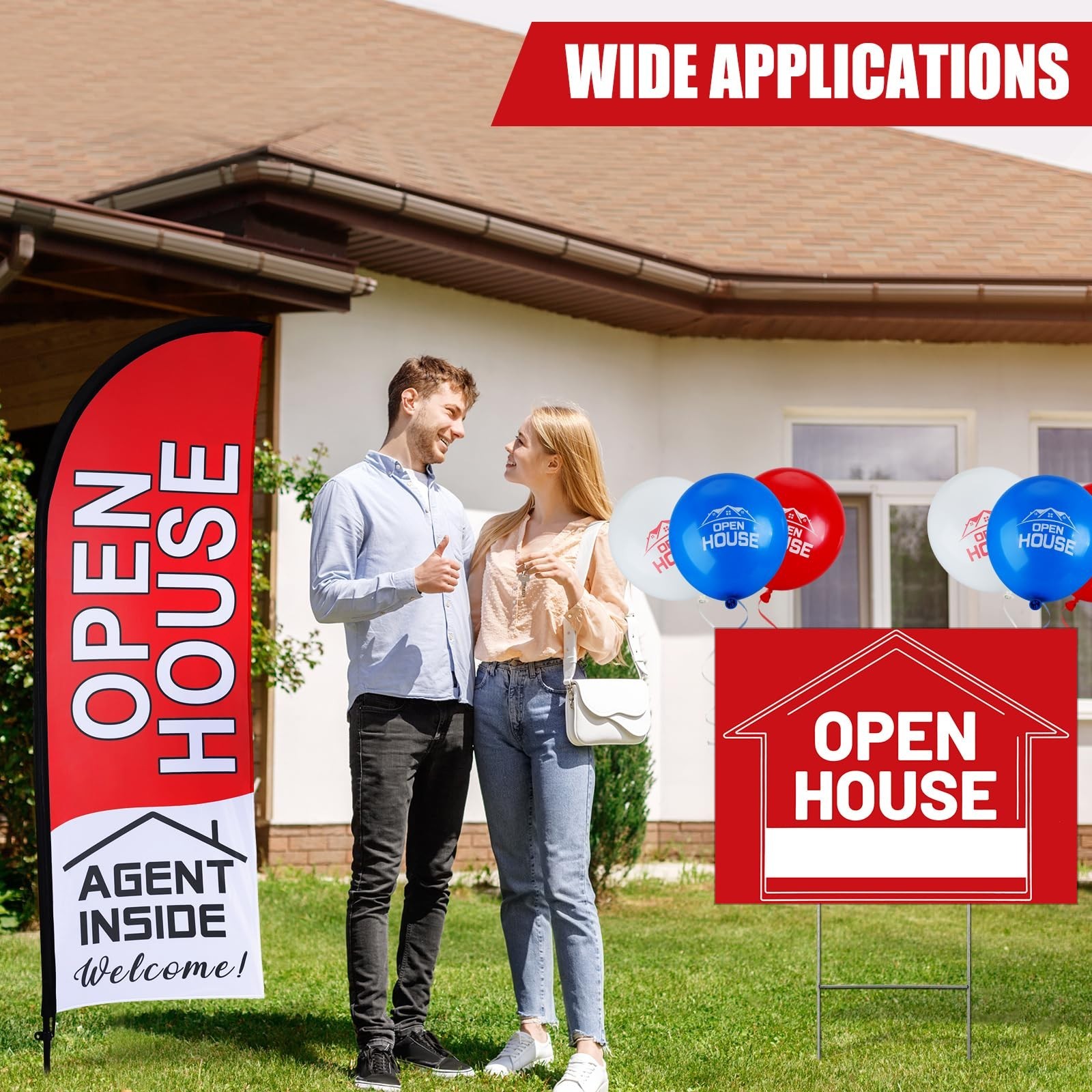 Open House Signs Set – 36 Pcs, Yard Flag Kit, Directional Arrows, Metal Stakes &