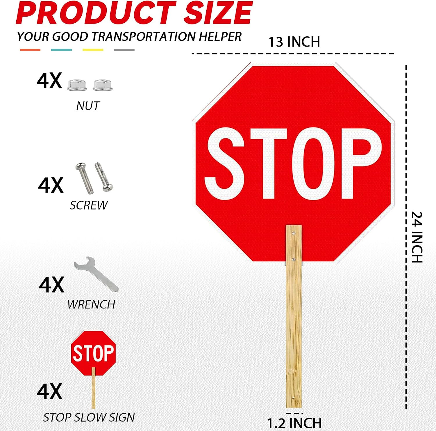 4-Pack 13&Prime; Handheld Reflective Stop Signs, Aluminum, Weather Resistant