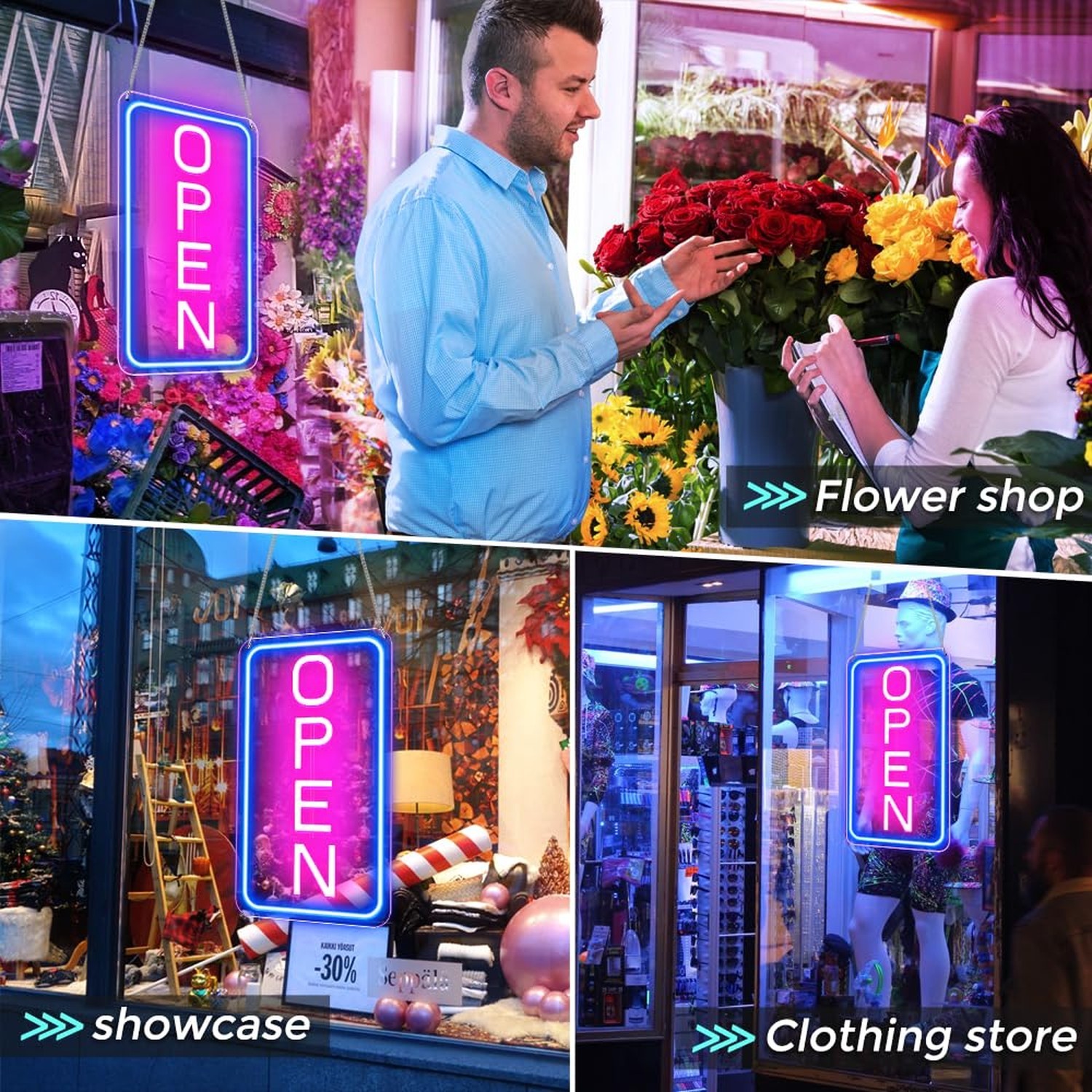 Open Signs for Business, 16&Prime;x 9&Prime; LED Neon Open Sign with ON/OFF Switch adapte…