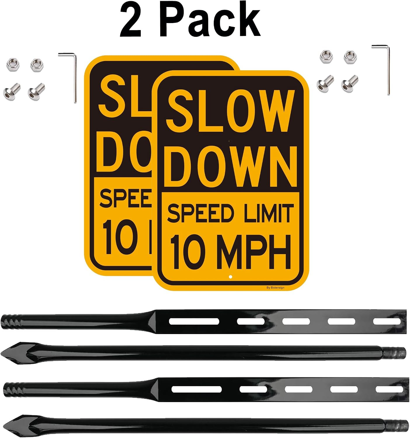 2Pack Slow down Speed Limit 10MPH Sign with 36 Inch Heavy Metal Stake, 14 X 10 I