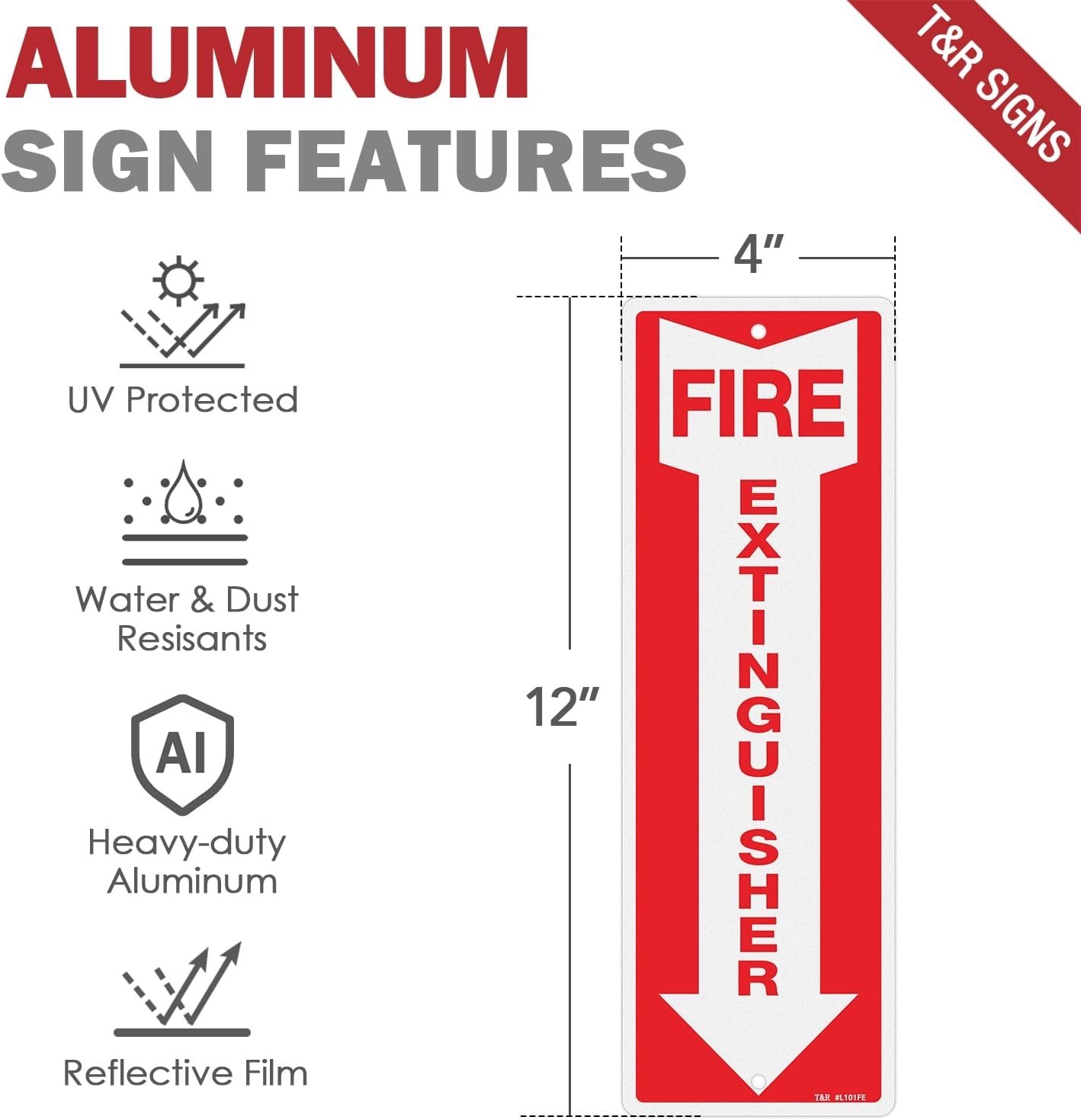 Metal Fire Extinguisher Sign – 4 Pack – 12&Prime;x4&Prime; .040 Rust Free Heavy Aluminum,…
