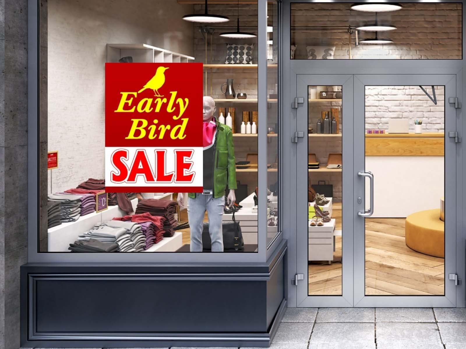 Early Bird Sale | Retail Window Display Sign | 18&Prime;W x 24&Prime;H