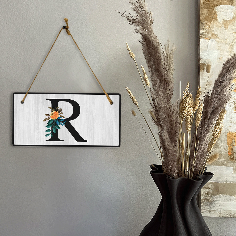 R Flower Decor 5×10 Hanging Wall or Door Sign | Alphabet Letter Room Decoration