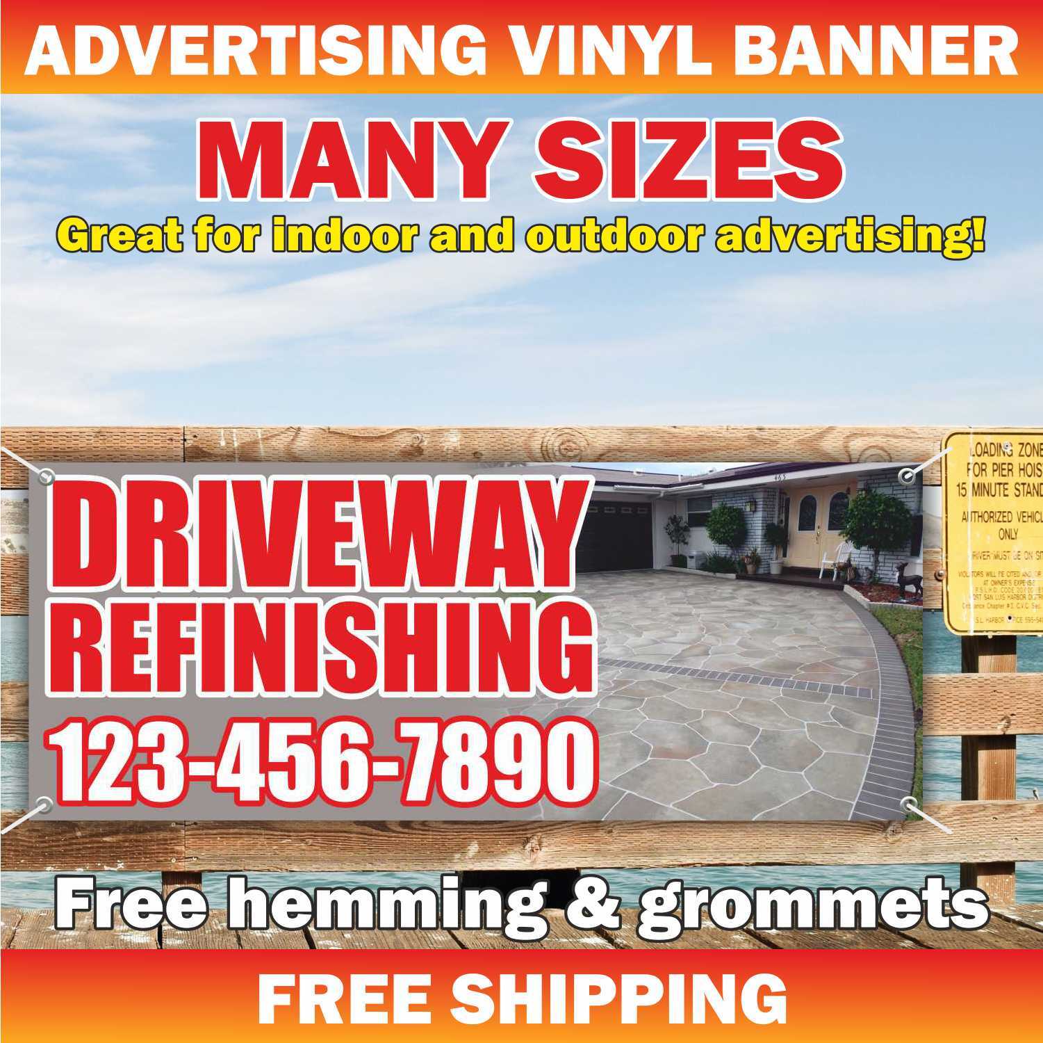 DRIVEWAY REFINISHING Advertising Banner Vinyl Mesh Sign Paving stones Road Tile