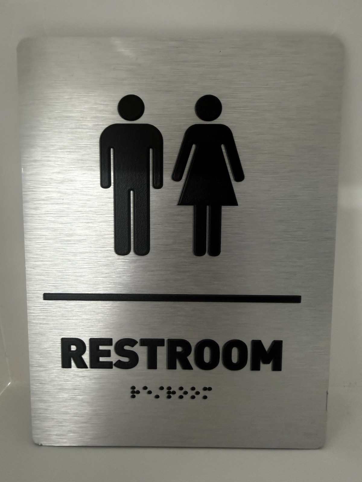 Unisex Restroom Sign with Braille, GDS Brushed Silver 8×6&Prime; ADA Compliant New