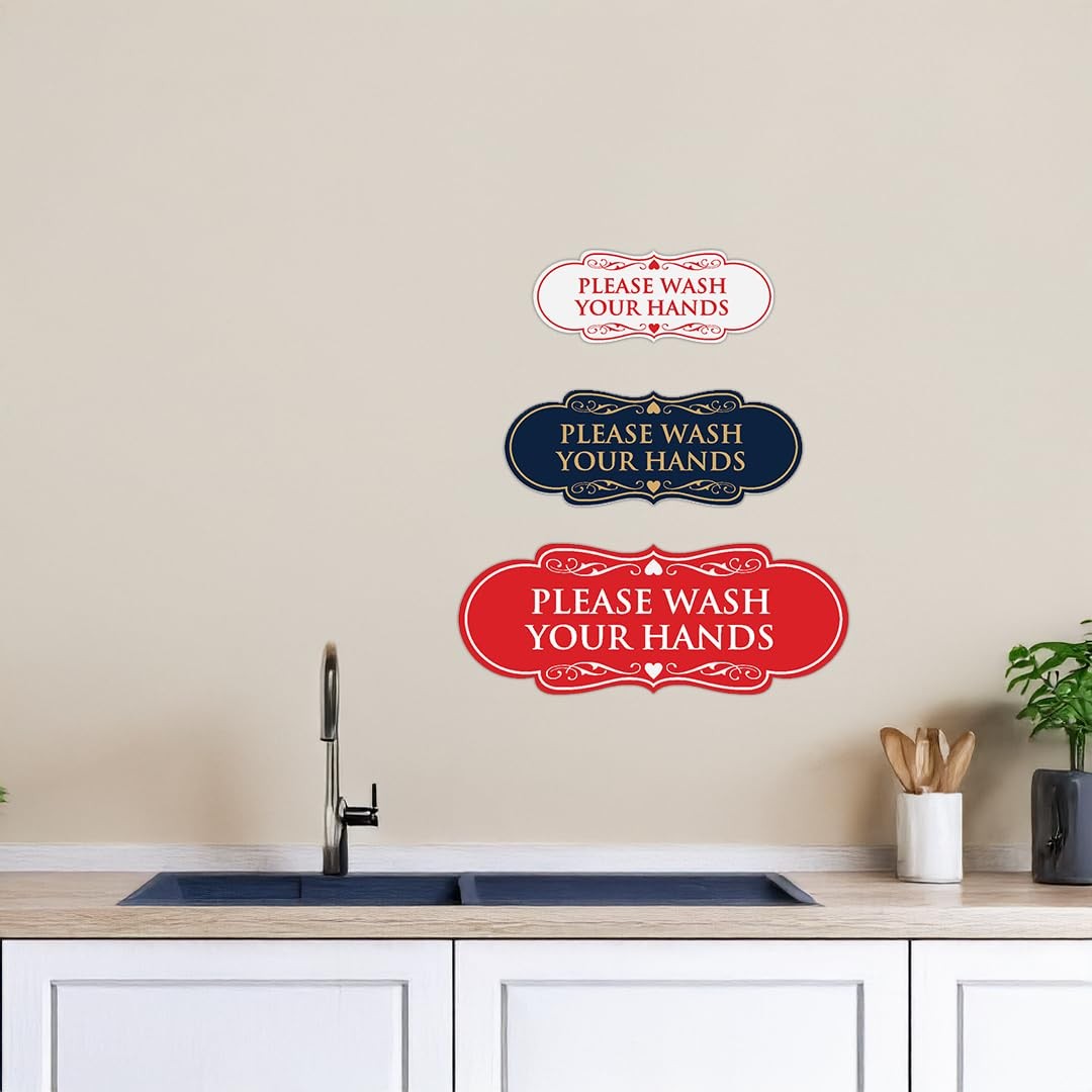 1 PC Designer Please Wash Your Hands Sign Brushed Silver Small Door Plate