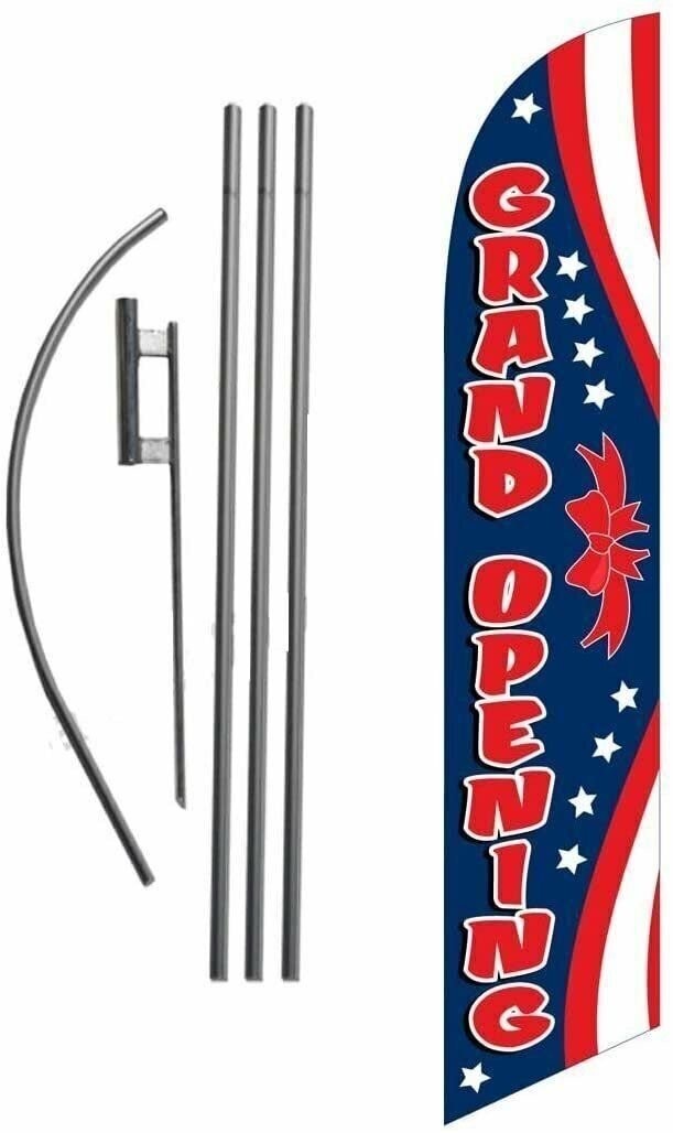 Grand Opening Advertising Feather Banner Swooper Flag Sign with Flag Pole Kit…