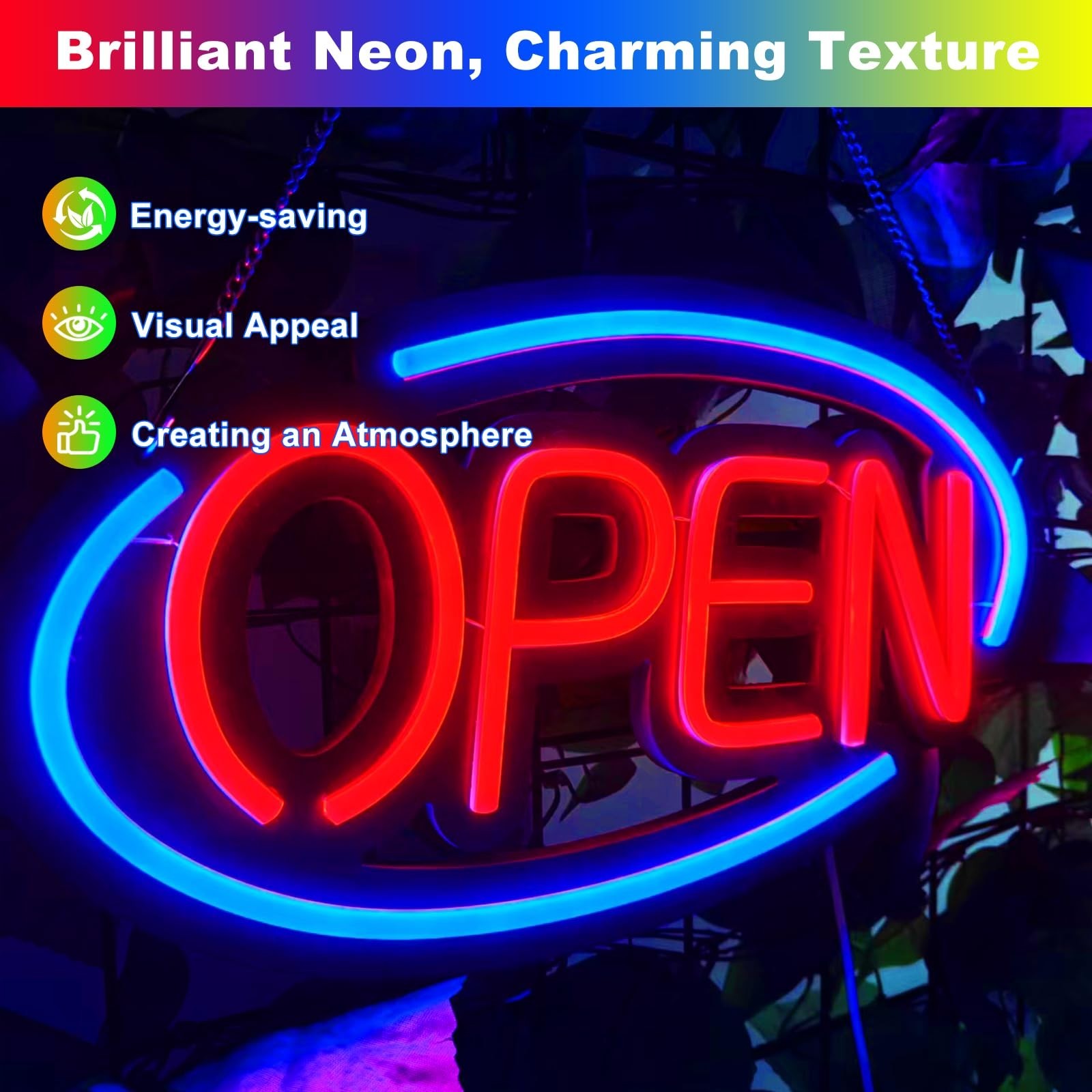 Bright Dimmable Neon Open Sign LED Light for Business, Store, Bar – 14.17&Prime;x7.87