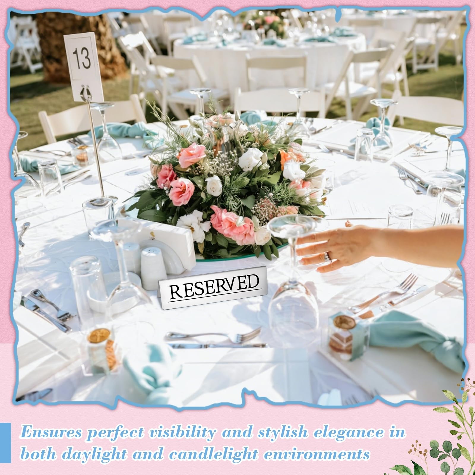 12 PCS Stainless Steel Reserved Table Signs 6×1.5 Inch Wedding Restaurant