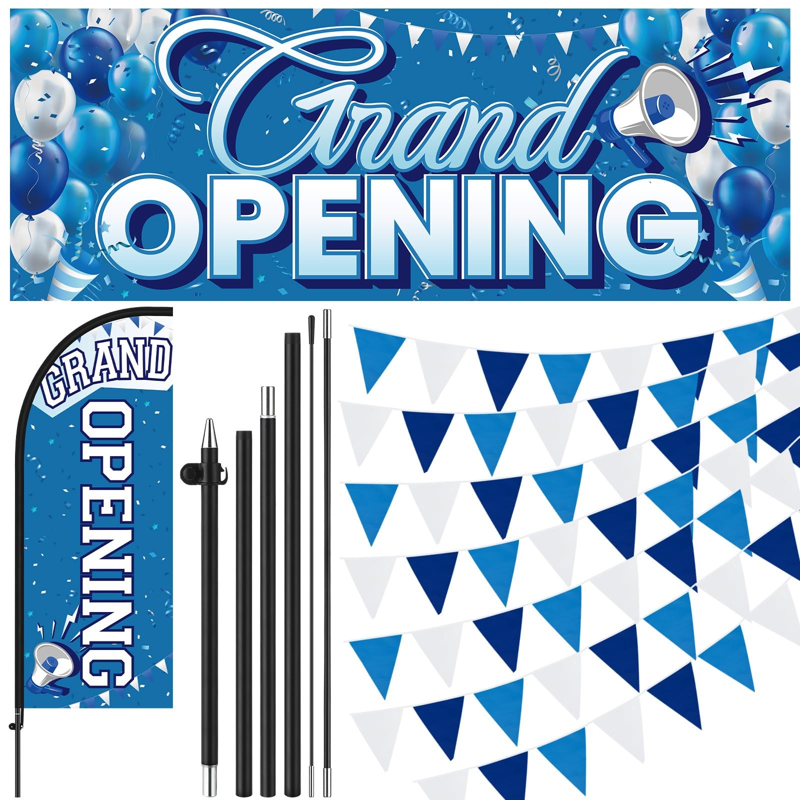 7 ft Blue-white Grand Opening Feather Flag for Business Grand Opening Banner …