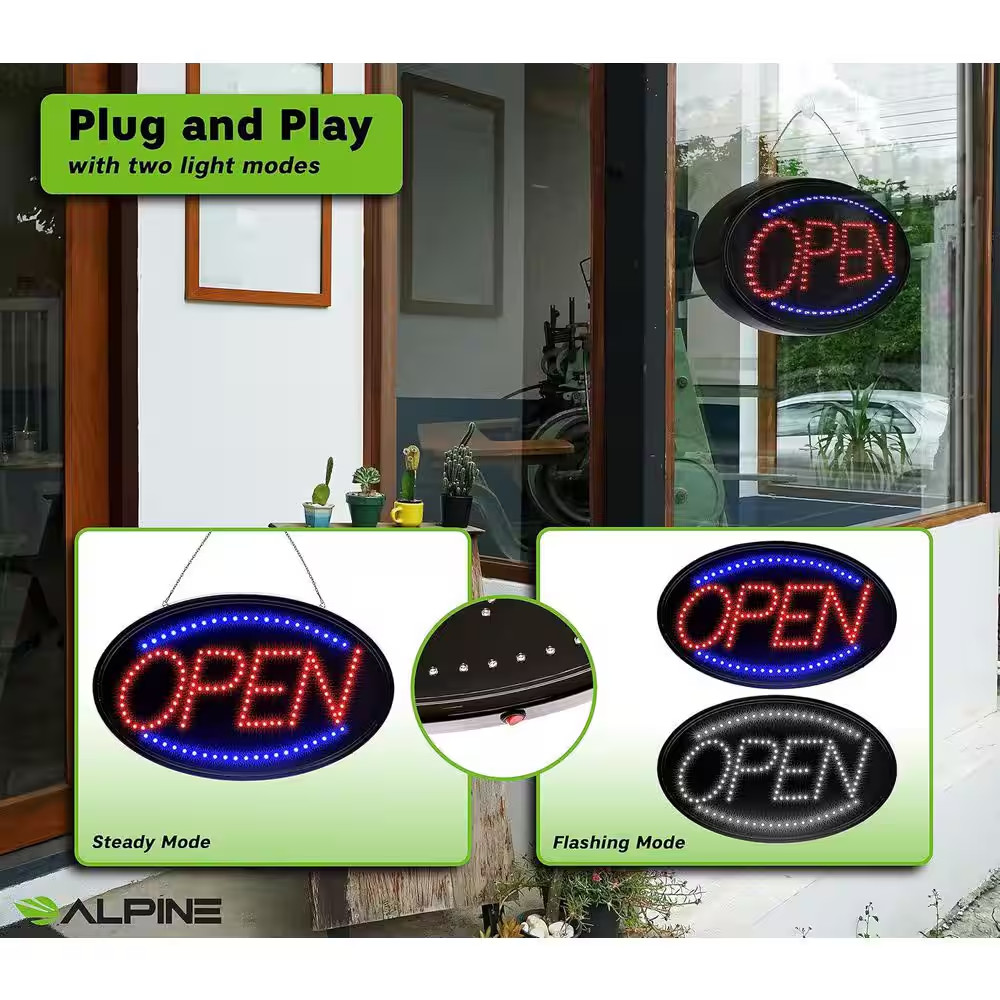 LED Open Sign Neon Style Light Store Business Window Sign Red Blue Hanging 23in