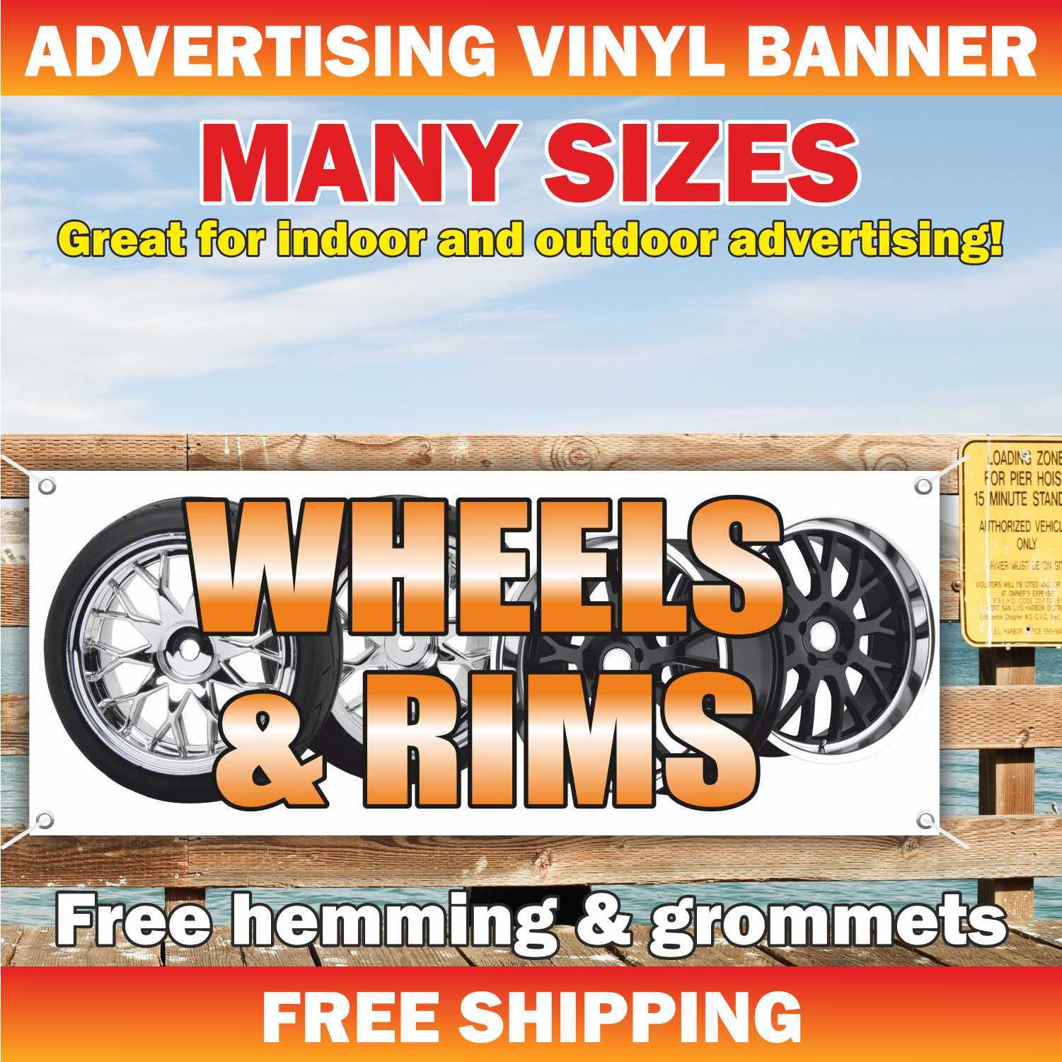 Wheels Rims Advertising Banner Vinyl Mesh Sign Tires Repair Service Garage Shop