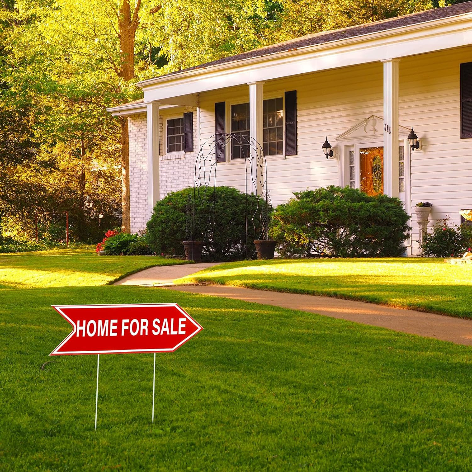 12 Pcs Home for Sale Signs with Stakes 16&Prime; X 5&Prime; Double Sided Red Arrow Large Hom