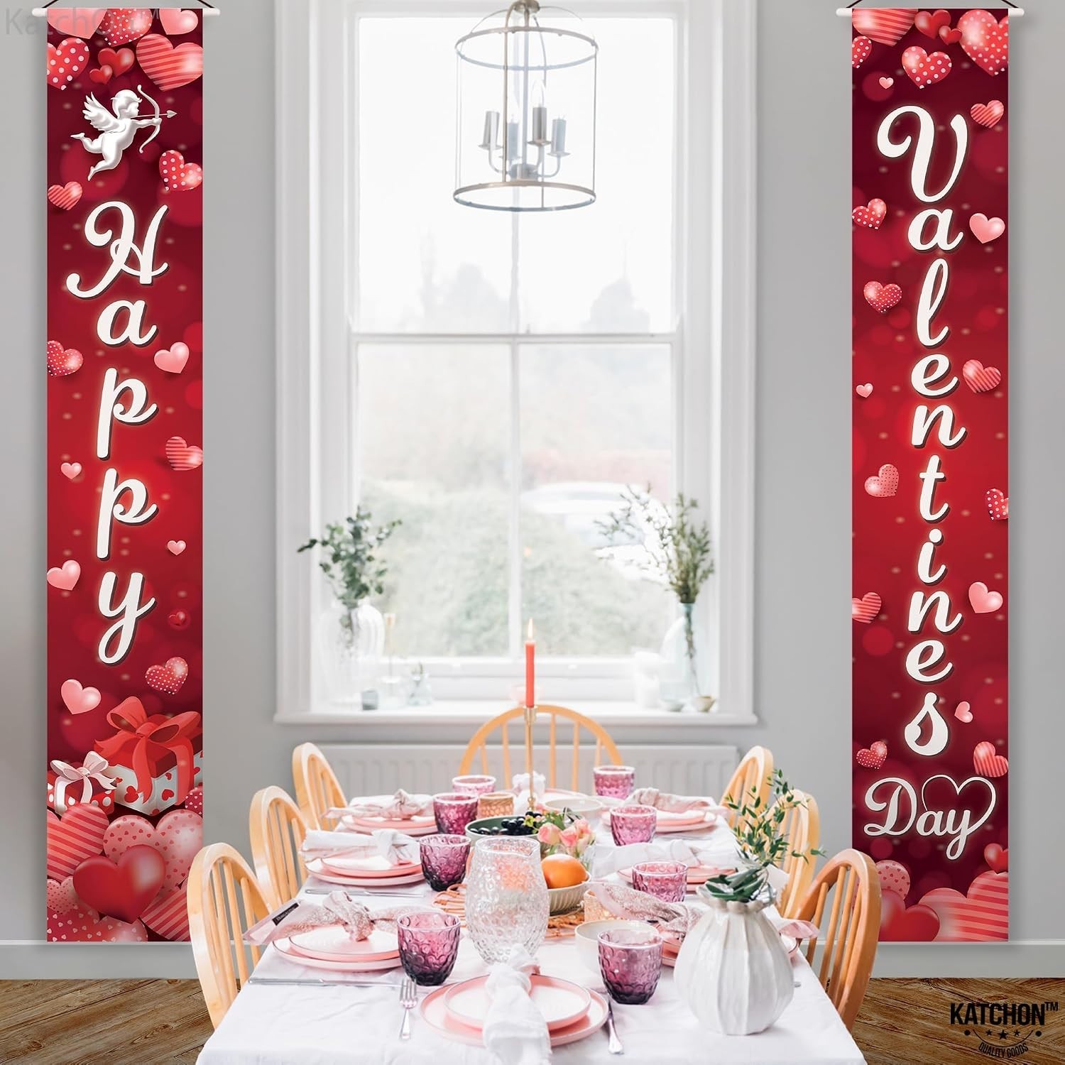 Happy Valentines Day Door Banner XtraLarge 72×12 Inch Red Oxford Fabric Outdoor