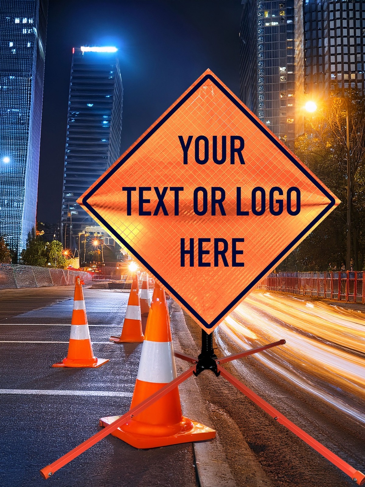 36&Prime; Custom Reflective Orange MUTCD Roll-Up Traffic Safety Sign & Aluminum Stand