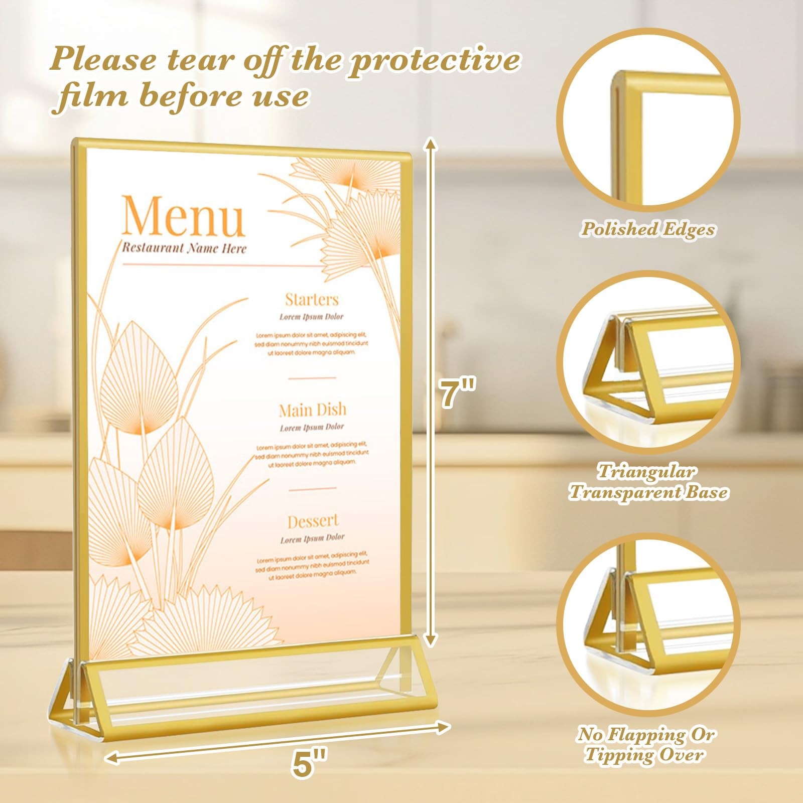 Gold Acrylic Sign Holder 5×7, 16 Pack Wedding Vertical-Gold16 Pack-5×7,