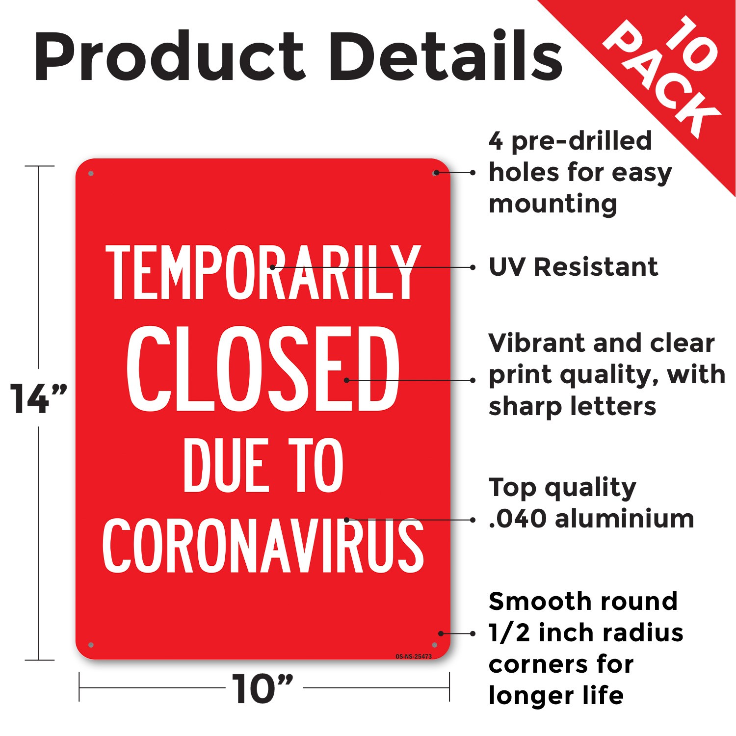 Temporarily Closed Due To Coronavirus Public Safety Sign Or Decal – 5 or 10 Pack